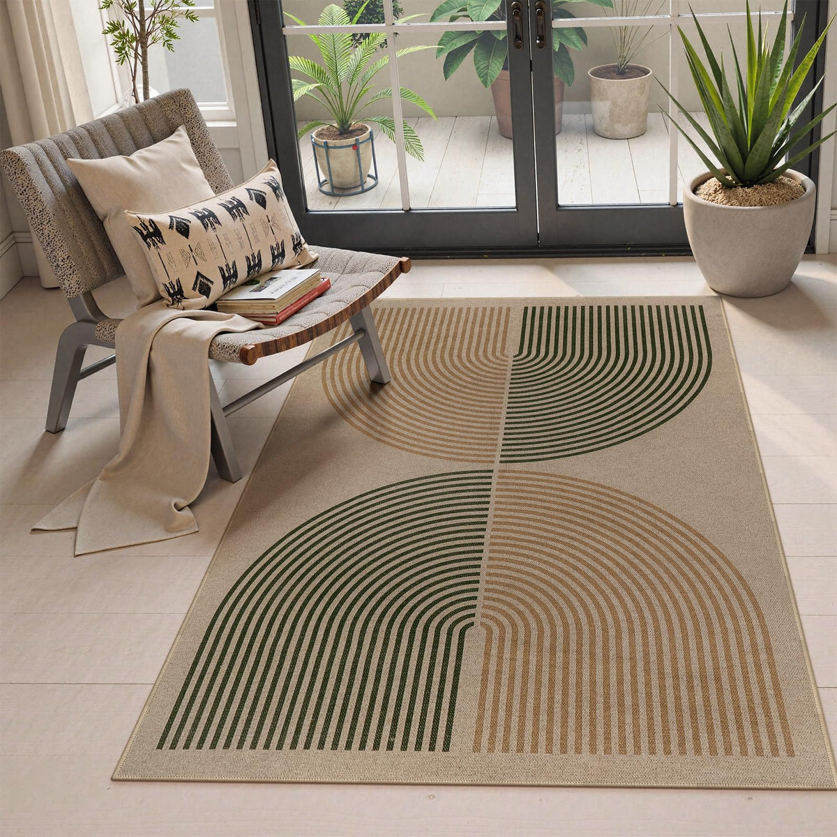 Lahome Modern Rainbow Easy Jute Carpet, Washable 5x7 Area Rugs for Living Room Patio Black Farmhouse Indoor Outdoor Rugs, Contemporary Natural Non Slip Floor Carpet for Office RV Backyard