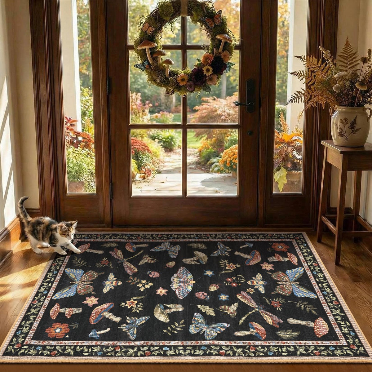 ROYHOME Mushroom Insect Washable Rug 5x7 for Bedroom Living Room Brown