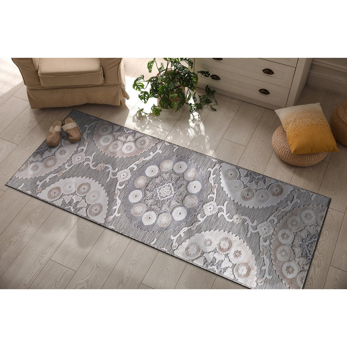 CAMILSON Indoor Outdoor Rug, Multicolor 6x9 Geometric Arch Striped Area Rugs for Patio and Home Areas, Easy-Cleaning Non-Shedding Living Room, Garden and Deck Washable Outside Carpet (6 x 9)