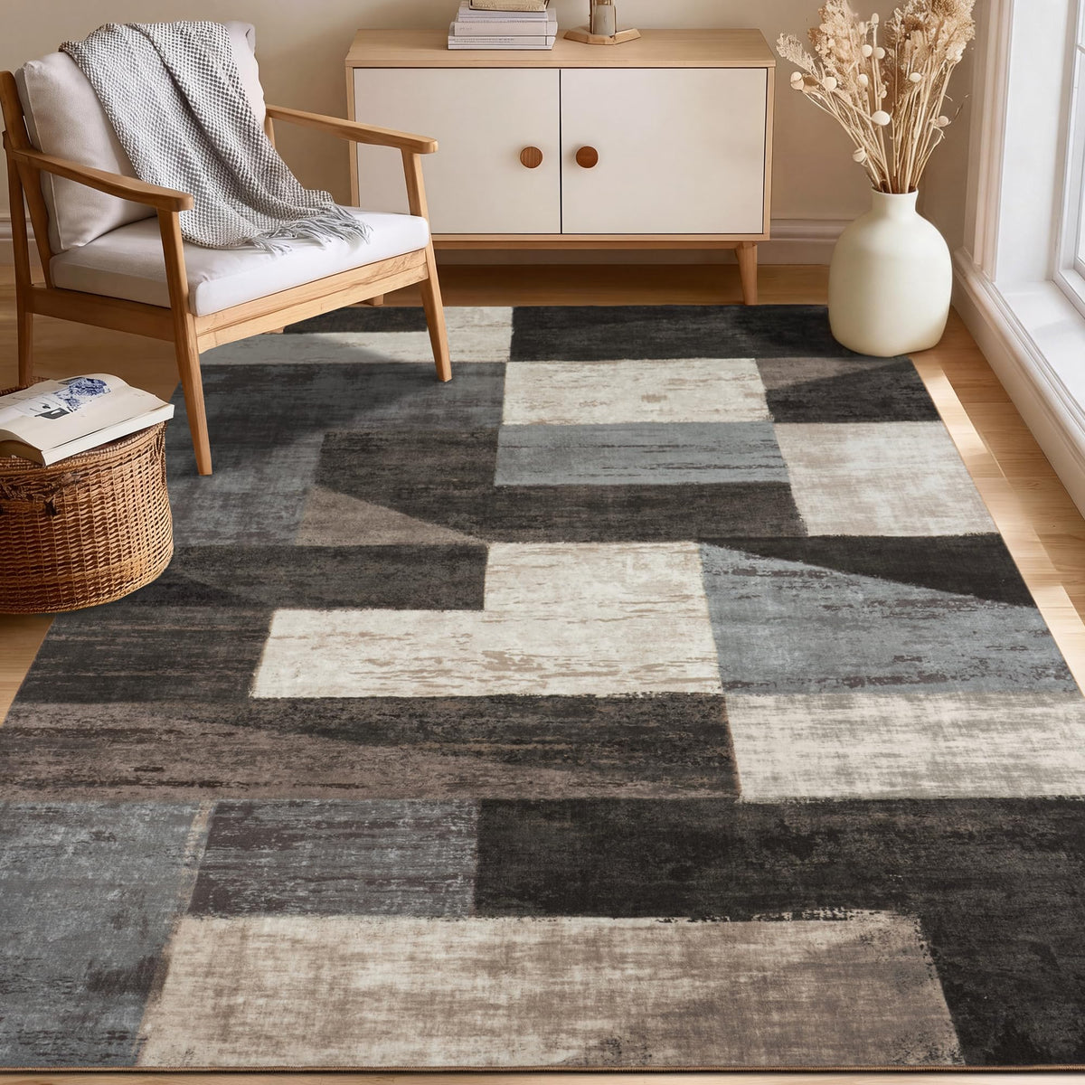 Mugorn Modern Geometric Living Room Rug, Soft Washable 4x6 Area Rug