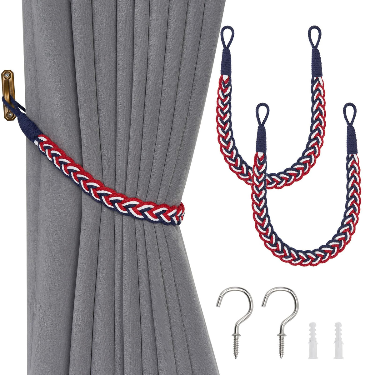 NICEEC 2 Pack Natural Cotton Rope Curtain Tiebacks Elegant Boho Style Decorative Drape Tie Backs Soft Hand-Woven Rope Curtain Holdbacks with Metal Hook for Home & Office Drapery (Coffee)