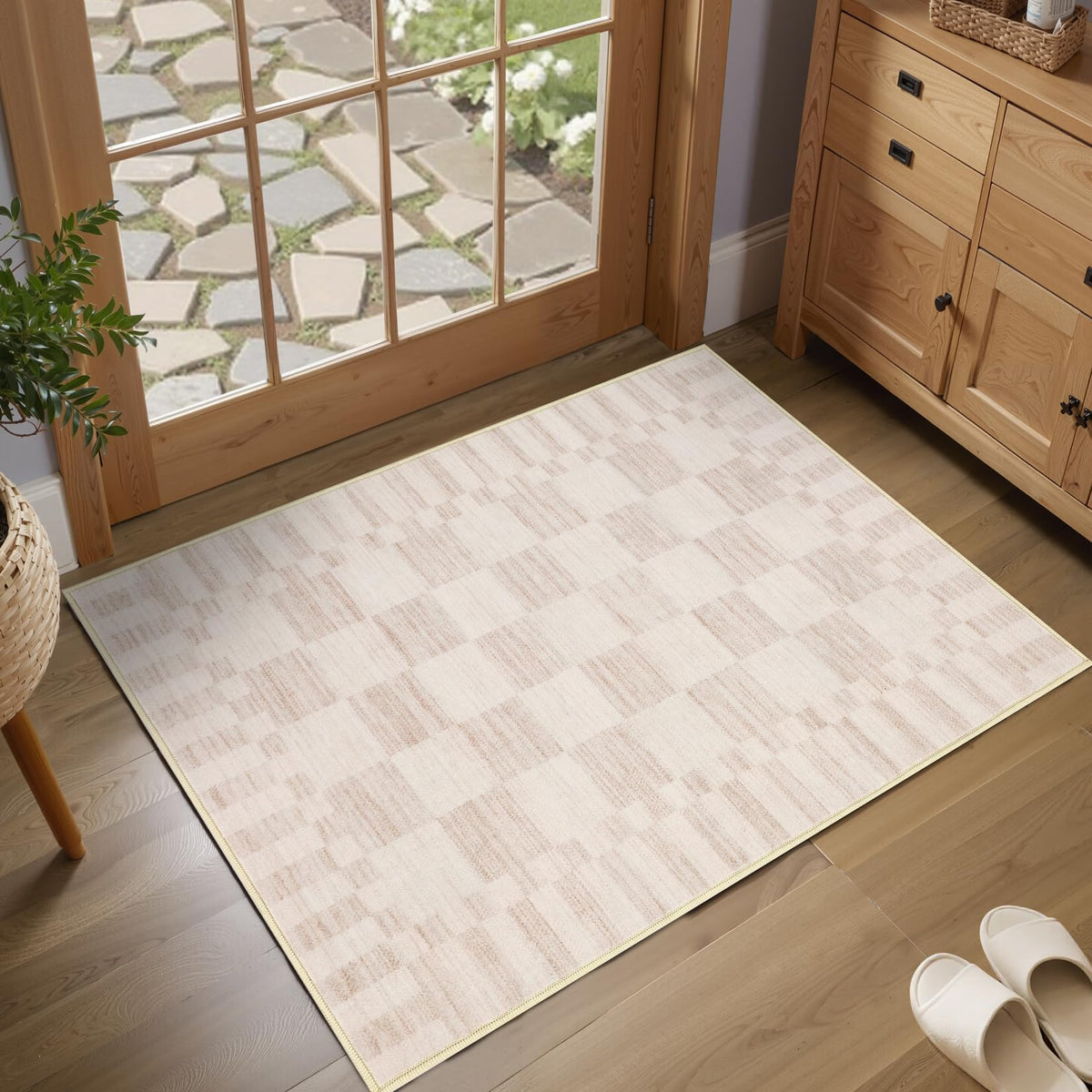 GarveeHome Brown Checkered Rug 5x7 Area Rugs Washable Living Room 5x7 Rug