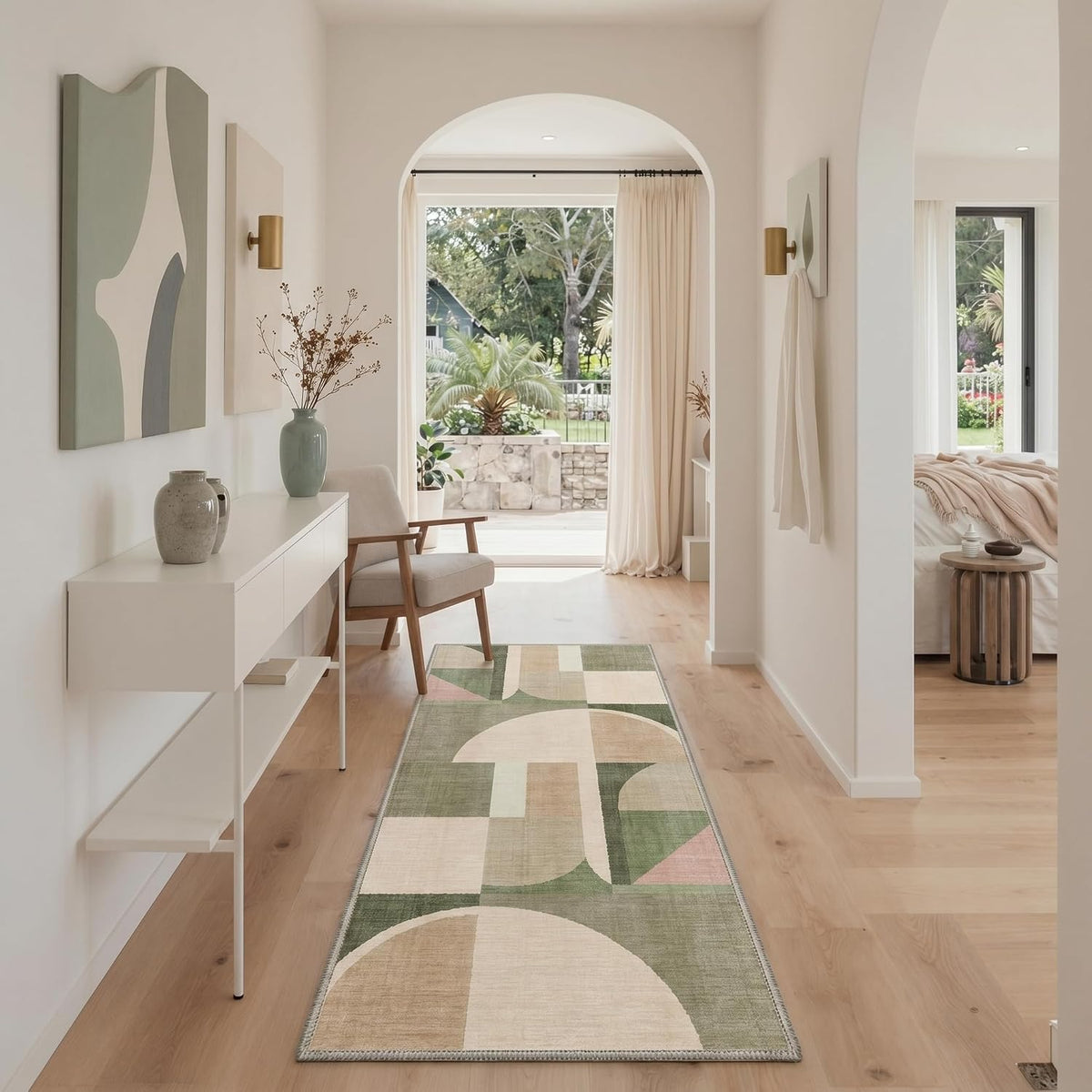 BEIMO 5x7 Washable Area Rugs, Green Mid Century Modern Rug for Bedroom