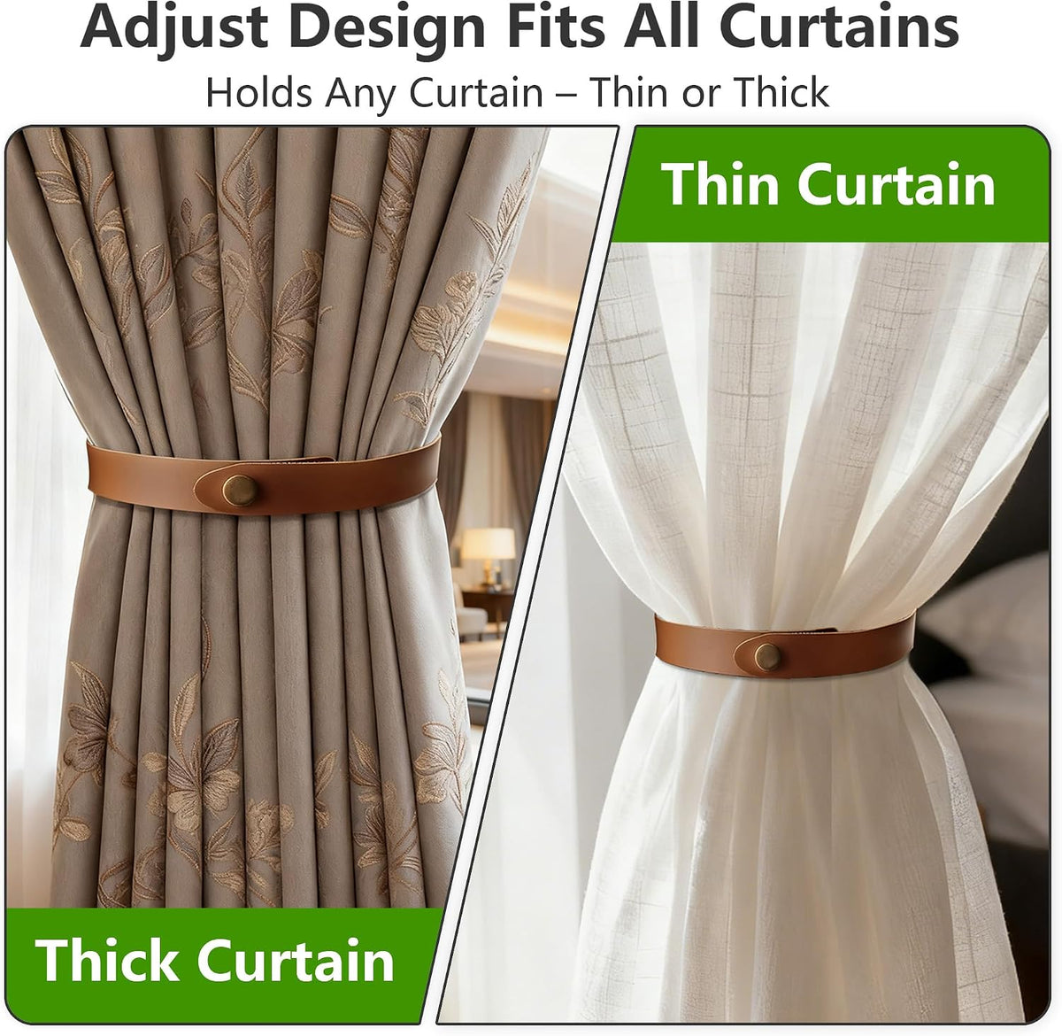 PU Leather Curtain Tie Backs, Ring Clips Curtain Holdabakcs Buckle for Window Draperies of Home Hotel Curtain Holders, Rope Decoration Creative Curtains Buckle Modern Minimalist Set of 2 (Dark Brown)