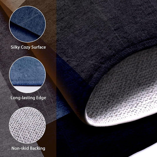Washable Low-Profile Geometric Area Rug, 0.2 inch Thin Abstract Rug Design for Living Room & Bedroom Decor, 5x7 ft Blue Grey Modern Non-Slip Floor Rug