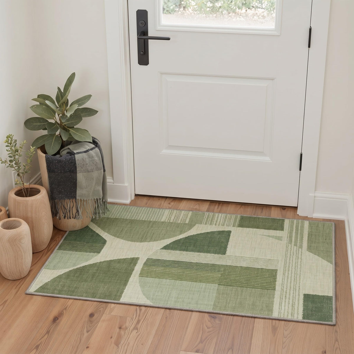 BEIMO 5x7 Washable Area Rugs, Green Mid Century Modern Rug for Bedroom