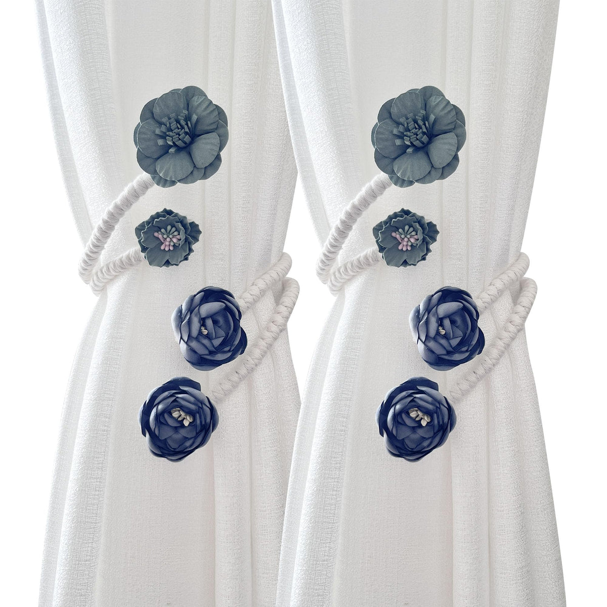 Flower Curtain Tiebacks - 2 Pack No Drill Decorative Holdbacks