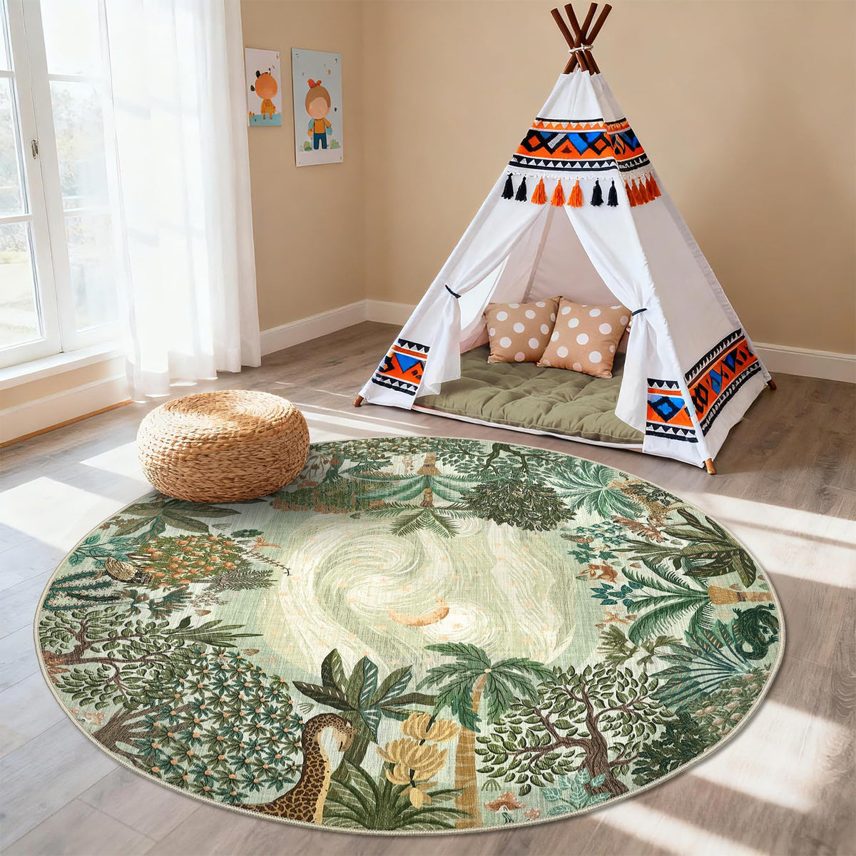 GarveeHome 5x7 Jungle Area Rug Washable Rugs for Living Room Bedroom, Soft Low Pile Non Slip Accent Floor Mat Animal Print Throw Rug Indoor Carpet Dining Room Playroom