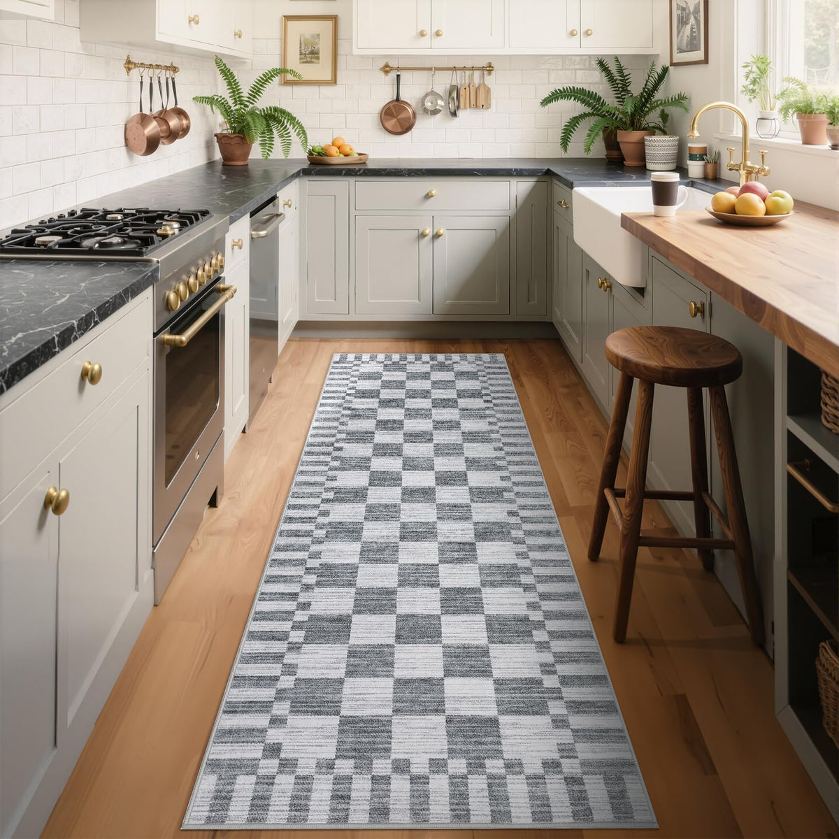 GarveeHome Brown Checkered Rug 5x7 Area Rugs Washable Living Room 5x7 Rug