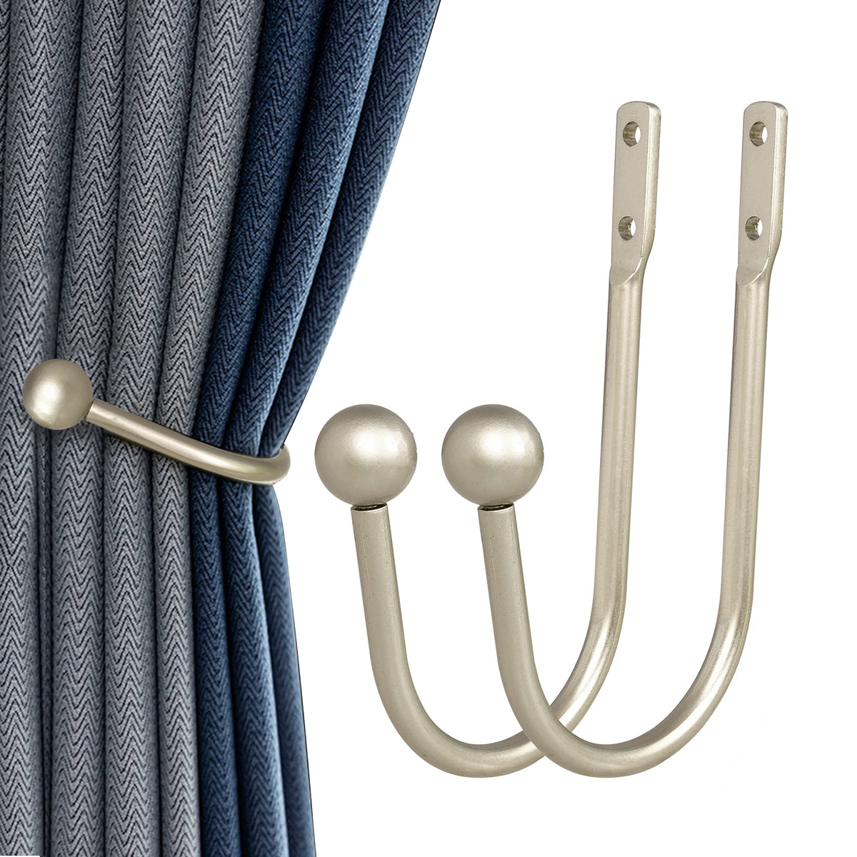 Curtain Holdback, 2 Pcs Wall Mounted Drapery Tiebacks with Screws, Heavy Duty Metal Decorative Window Drapery Holder Curtain Hook, Brass