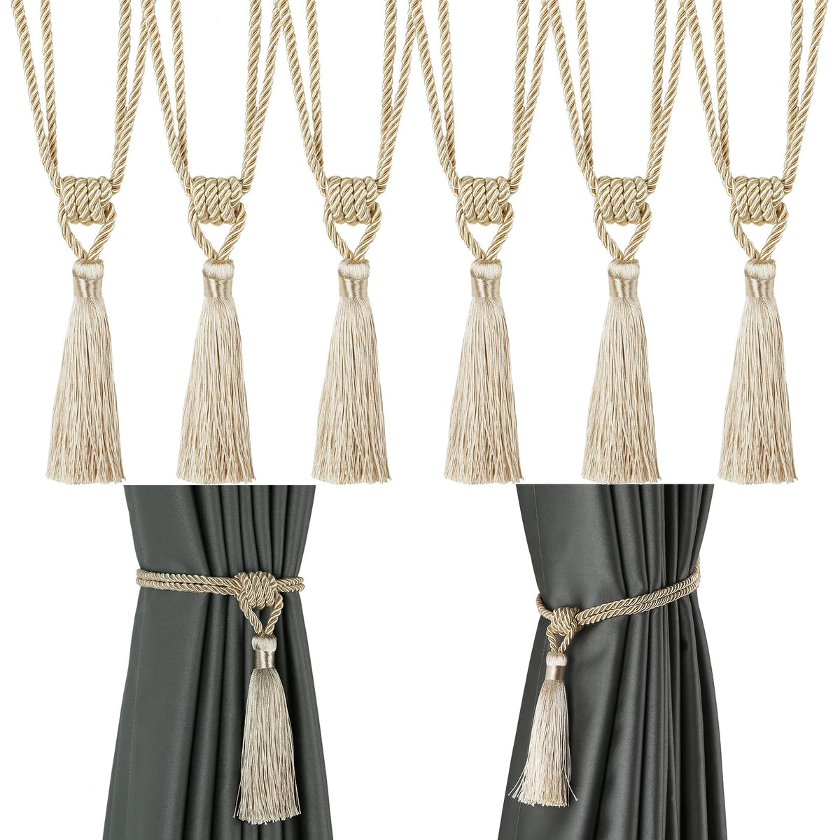 4 Pack Curtain Tiebacks Handmade Tassel Rope Curtain Holdbacks
