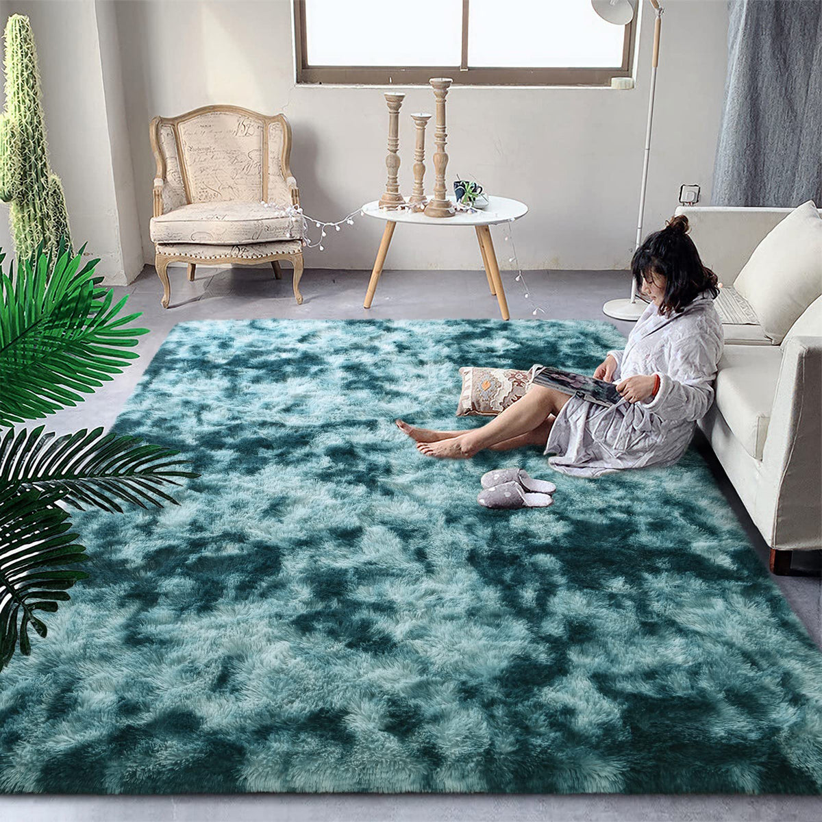 DweIke Fluffy Black White Rugs for Bedroom Living Room, 4x6 Feet Soft Plush Shaggy Cow Hide Print Girls Boys Kids Rug, Non-Slip and Machine Washable Carpet for Dorm Nursery Classroom Decor