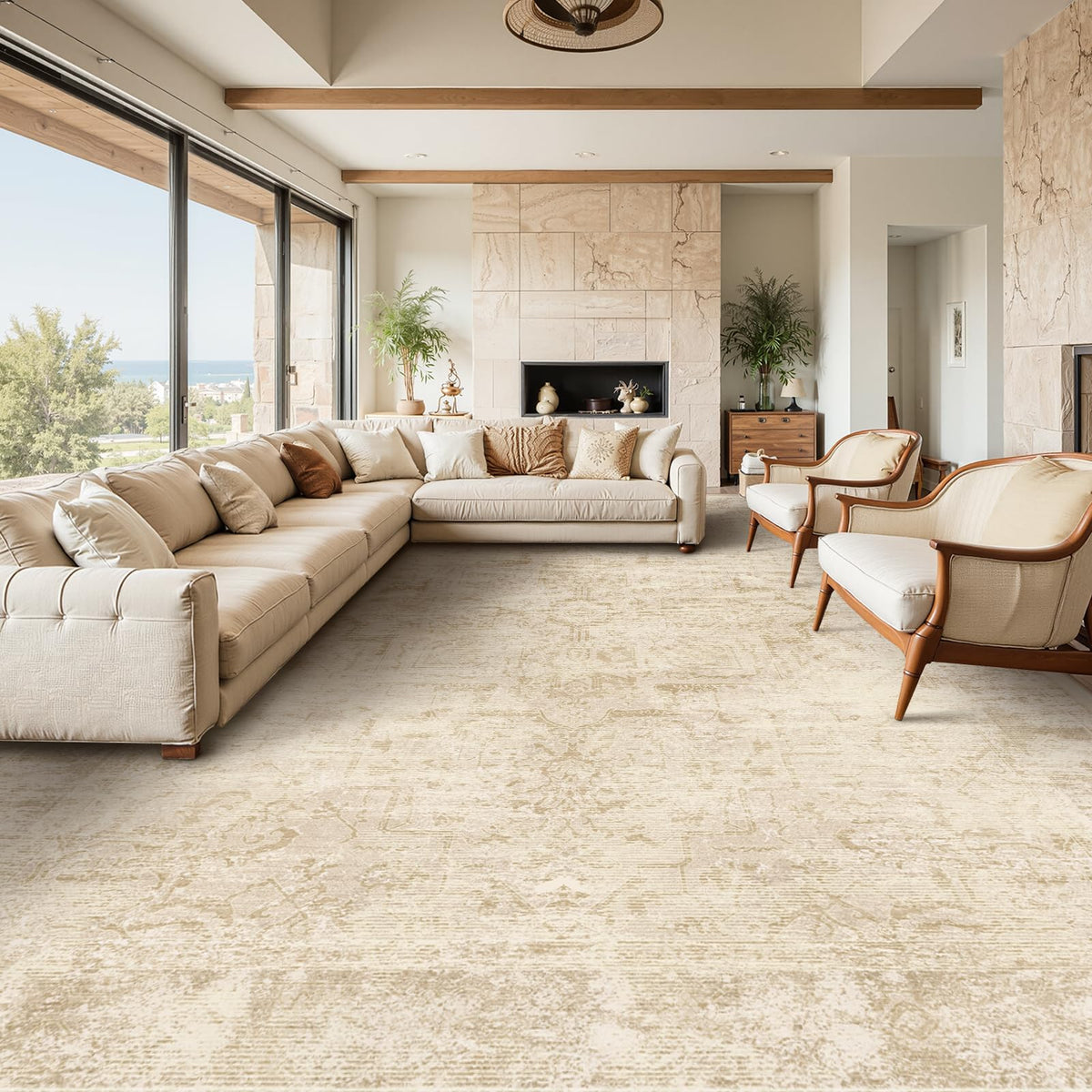 Vintage Distressed 5x7 Area Rugs for Living Room Bedroom Non Slip Washable, Medallion Pattern Printed Low Pile Thin Carpet Rugs for Dining Room/Kitchen/Home Office, Multi Brown Olive Accents
