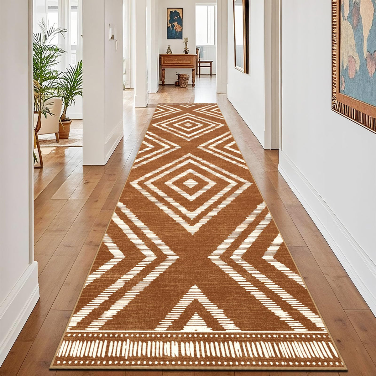 Boho Washable Rugs 5x7ft Non Slip, Low Pile Area Rug for Living Room, Brown Moroccan Bedroom Carpets, Non Shedding Soft Floor Carpet for Dining Room Bathroom Nursery Kitchen Office