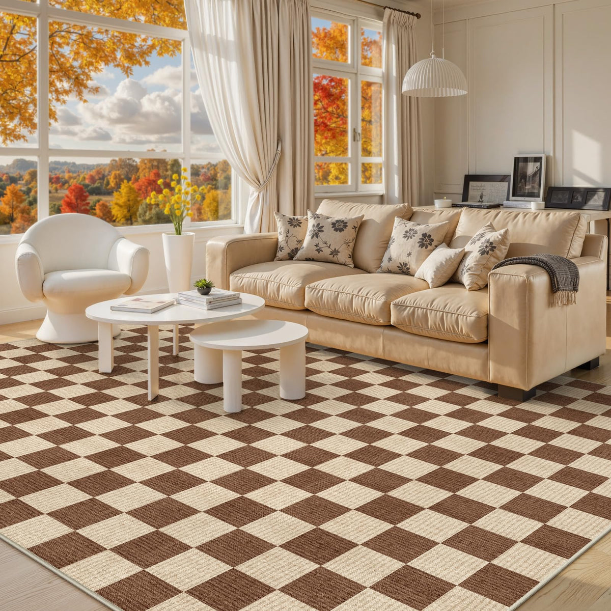 LIVEBOX 8x10 Area Rugs for Living Room, Checkered Non-Slip Washable Rugs, Farmhouse Neutral Classic Geometric Large Boys Area Rug for Bedroom, Carpet for Living Dining Room Office(Sage Green,8'x10')