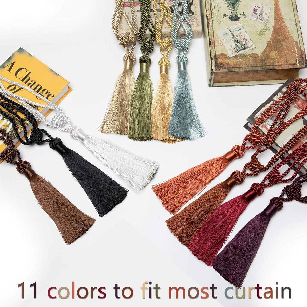 BEL AVENIR 2 Pack Curtain Tiebacks Hand-Woven Tassels Holdbacks