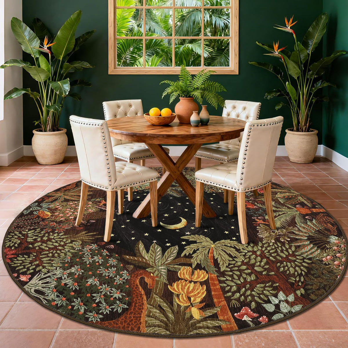 GarveeHome 5x7 Jungle Area Rug Washable Rugs for Living Room Bedroom, Soft Low Pile Non Slip Accent Floor Mat Animal Print Throw Rug Indoor Carpet Dining Room Playroom
