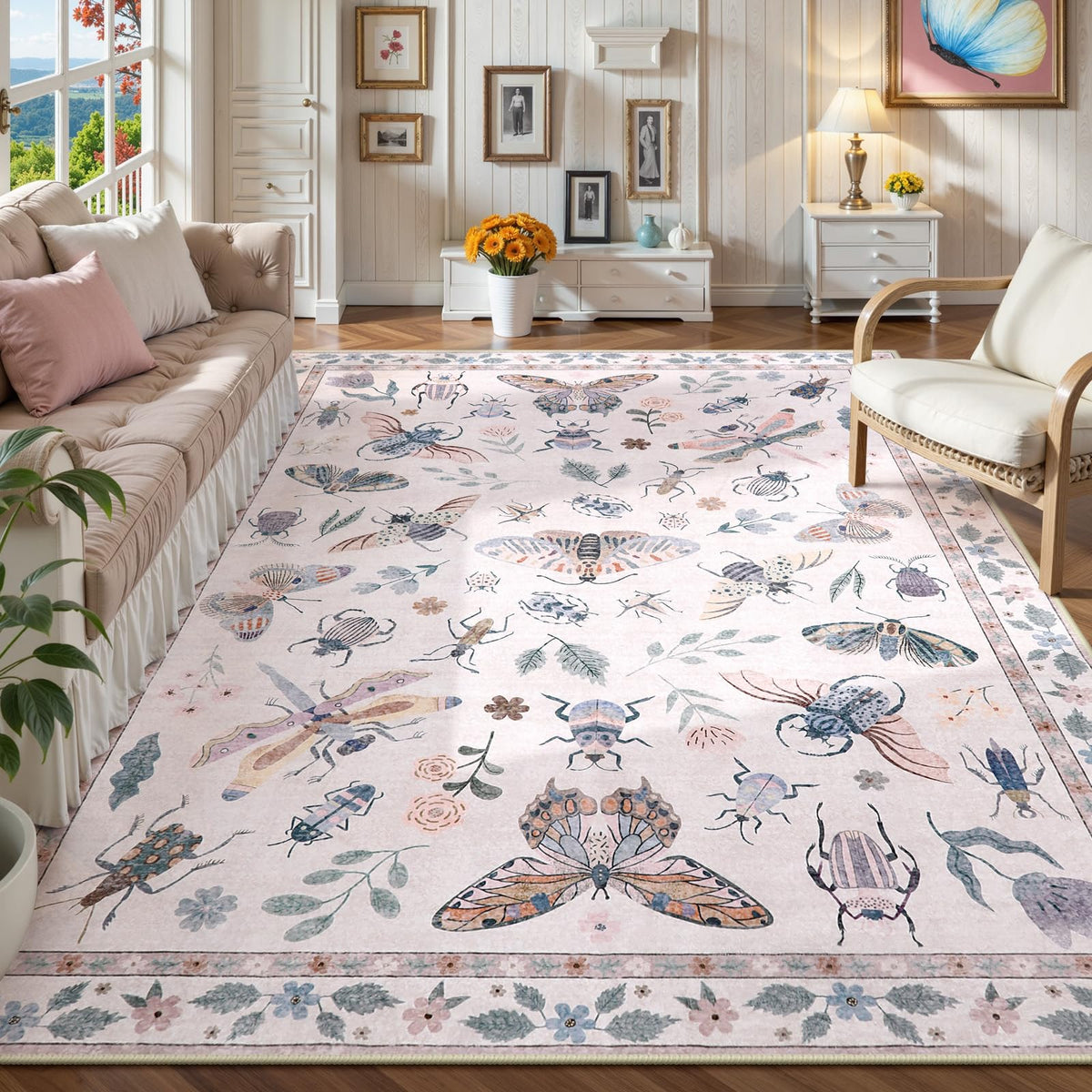 Lahome Insect 5x7 Area Rugs, Soft Bug Washable Rugs for Bedroom Living Room
