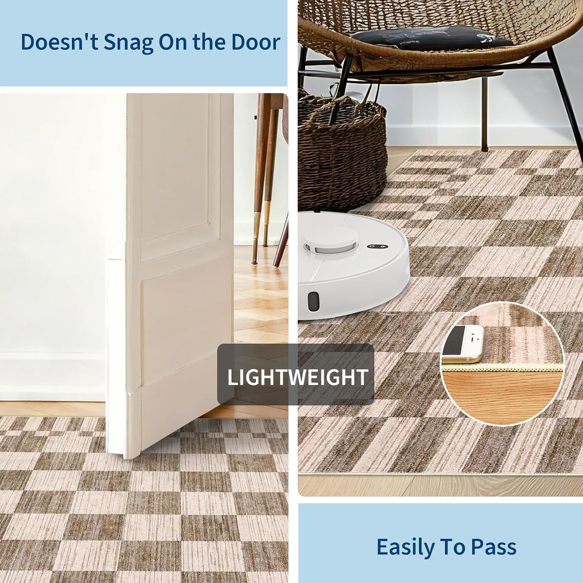GarveeHome Brown Checkered Rug 5x7 Area Rugs Washable Living Room 5x7 Rug