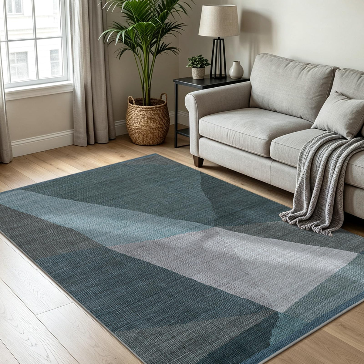 YIHOUSE Geometric Area Rug, Washable Non-Slip Low Pile, Brown, 5 x 7 ft