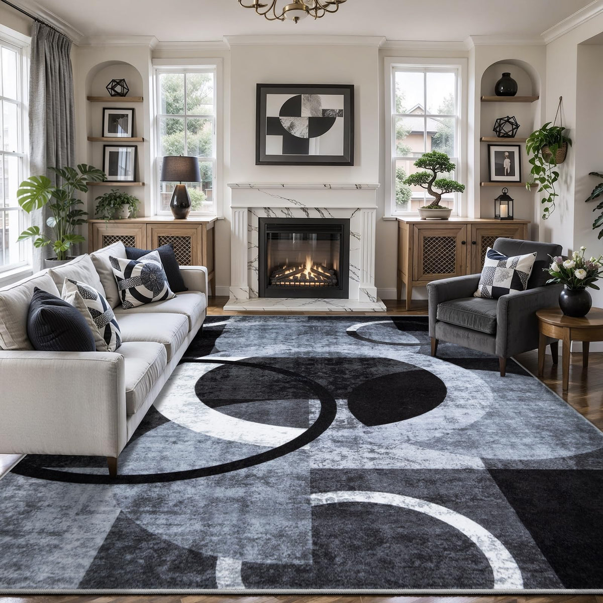 Ciicool 6x9 Area Rug Living Room Rug, Soft Geometric Washable Carpet Brown