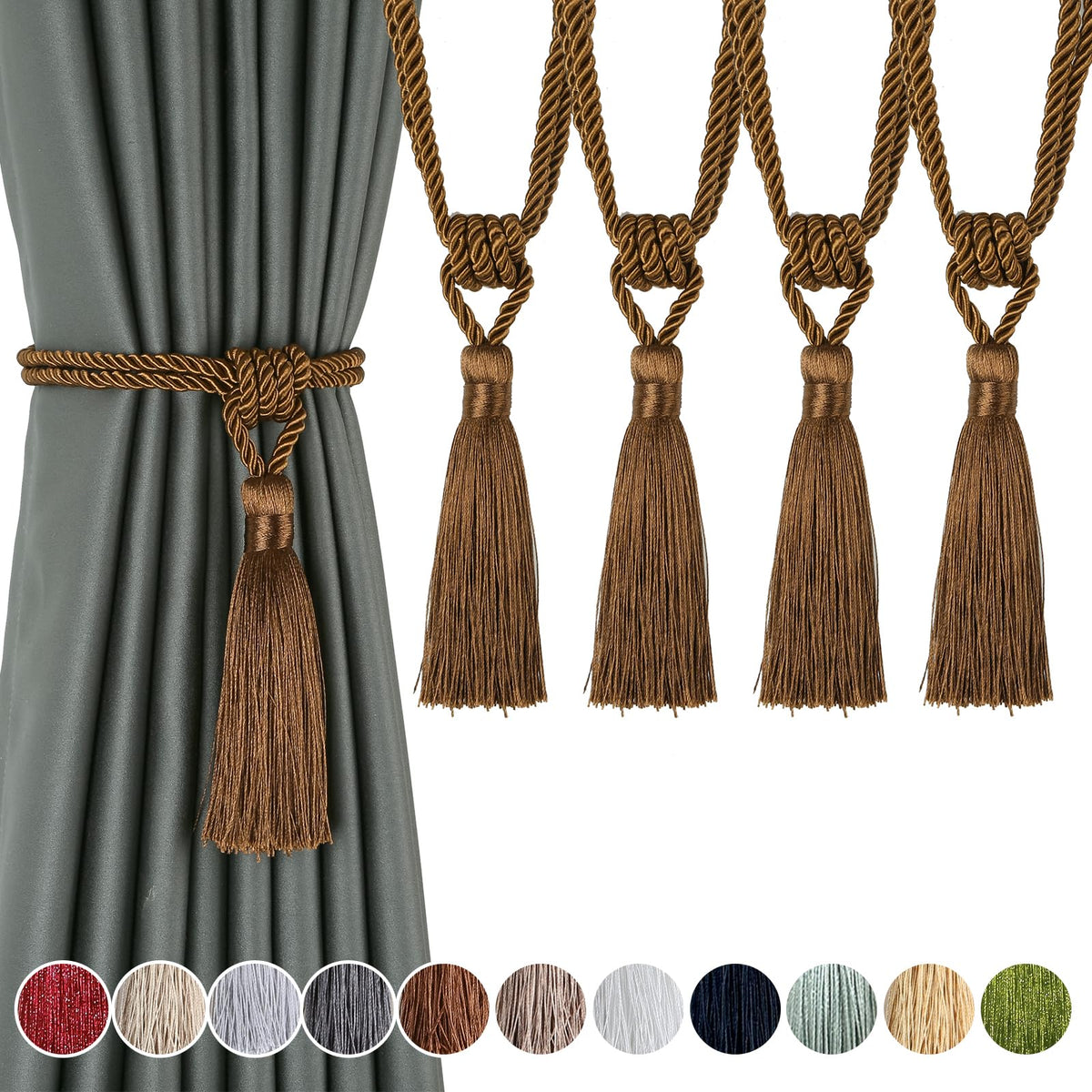 4 Pack Curtain Tiebacks Handmade Tassel Rope Curtain Holdbacks