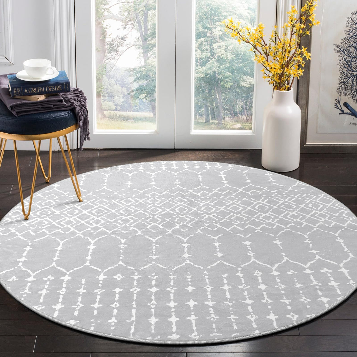 Lahome Moroccan Black Area Rug for Living Room 3x5 Non-Slip Washable Stain Resistant Large Kitchen Rugs Throw Low-Profile Soft Bedroom Carpet Geometric Print Rug for Entryway Dining Room Hana