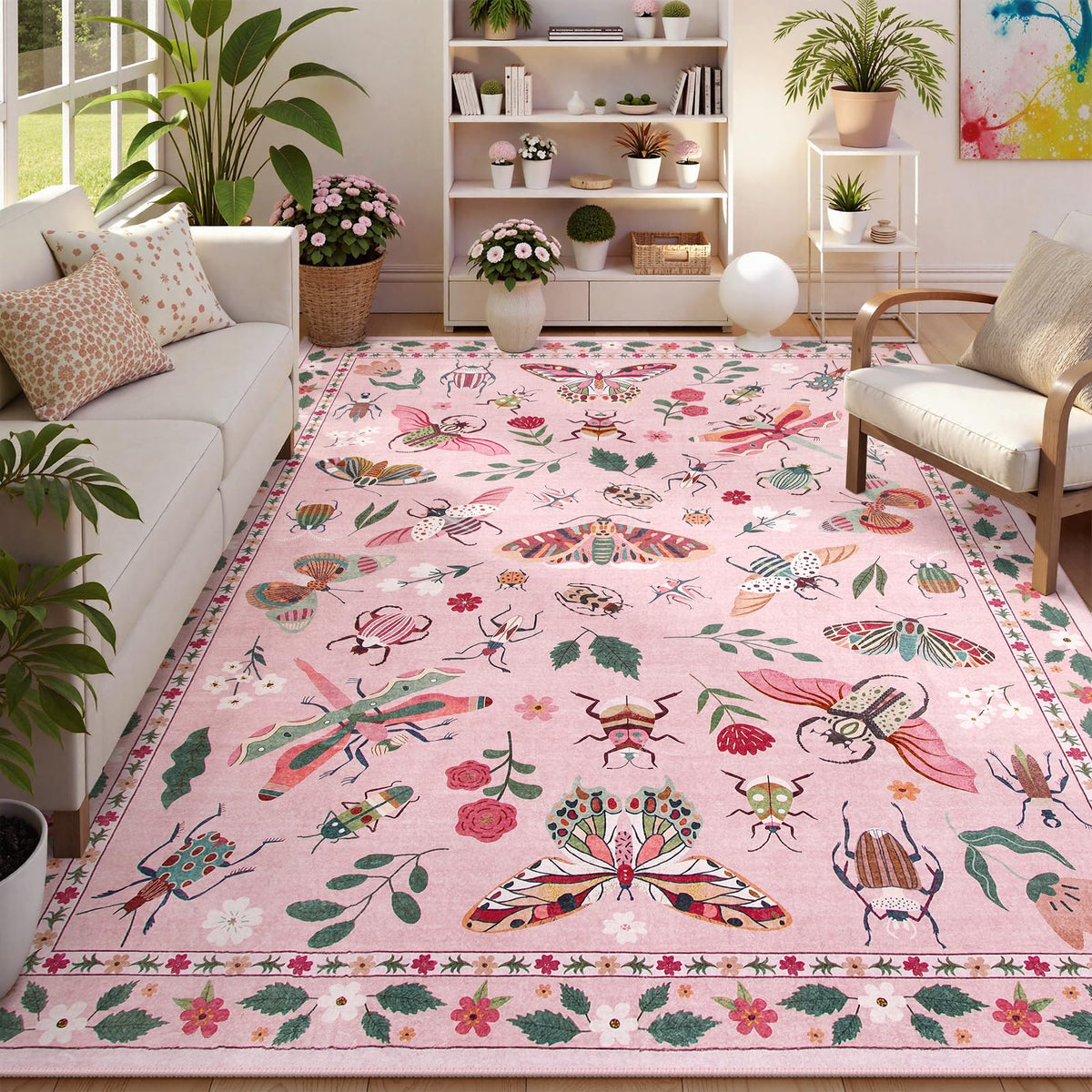 Lahome Insect 5x7 Area Rugs, Soft Bug Washable Rugs for Bedroom Living Room