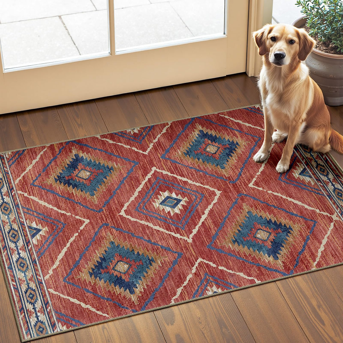 BESTSWEETIE 8'x10' Washable Area Rug for Living Room Bedroom Yellowbrown