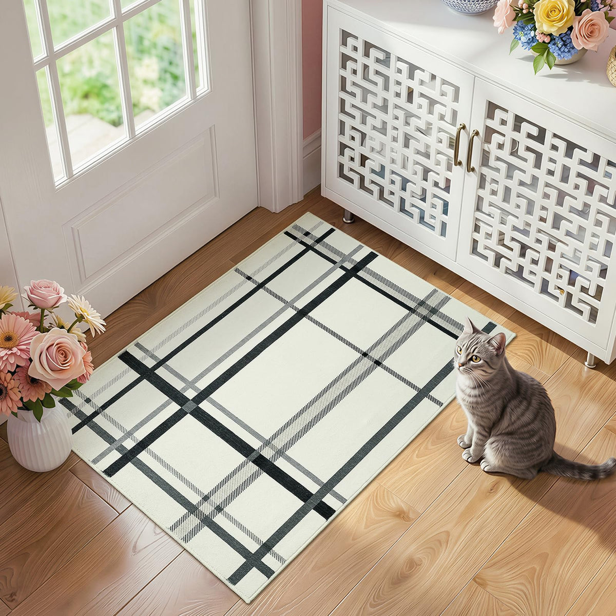 Terrug Multicolored Geometric Checkered Rug for Living Room, 5x7 Area Rugs