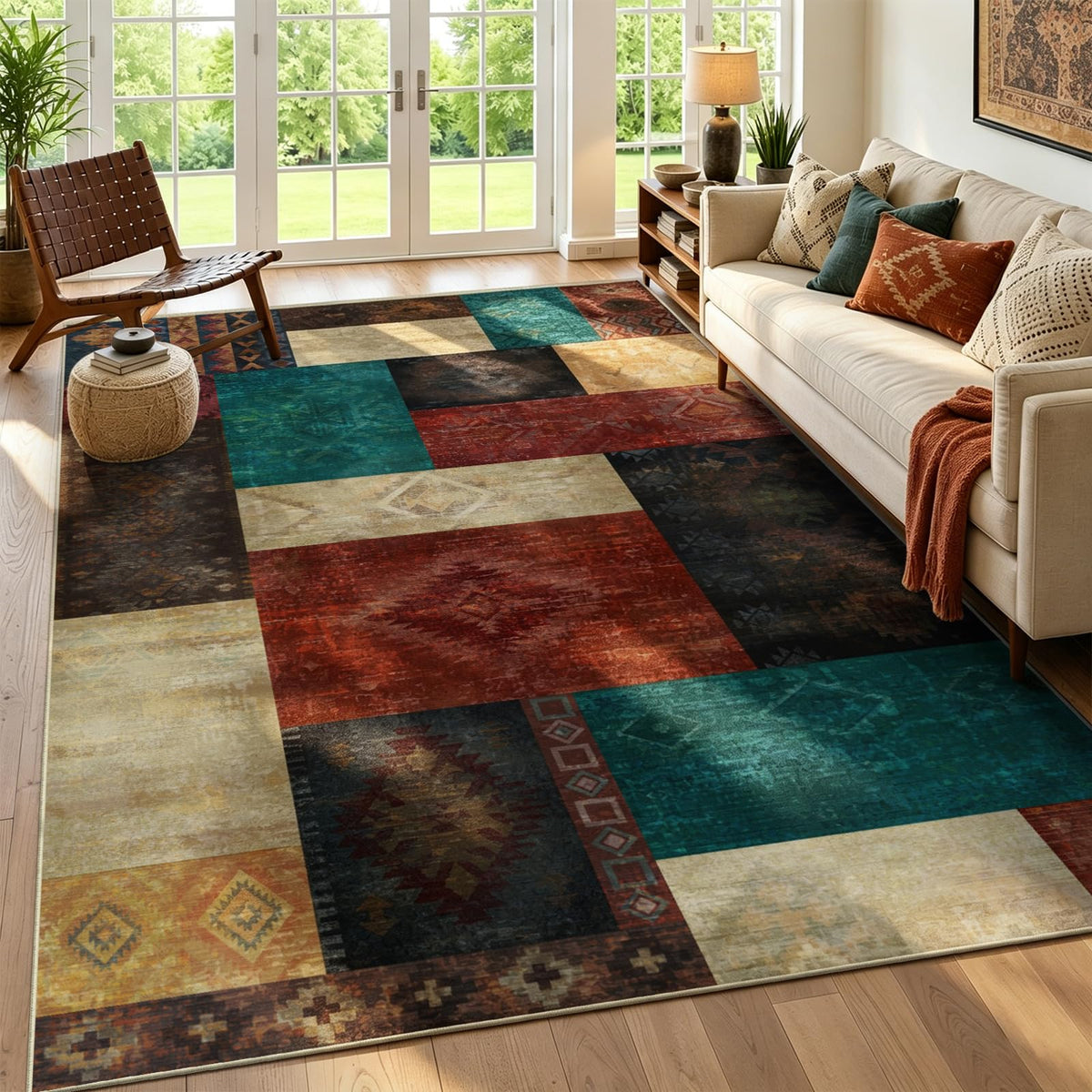 Yinhua Living Room Rug 5x7 Geometric Area Rugs Washable Non Slip, Colofrul