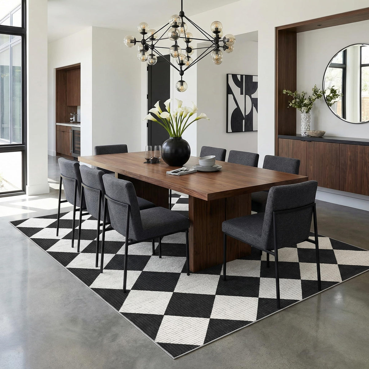 GarveeHome 5x7 Checkered Area Rug Black and Brown Washable Living Room Rug