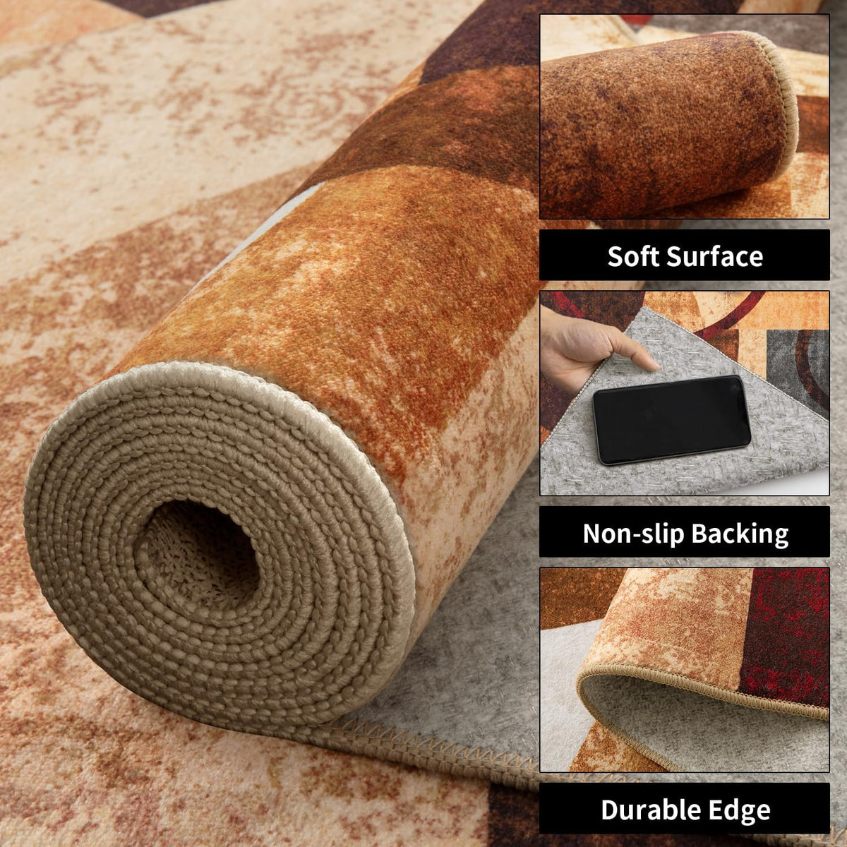 Ciicool 6x9 Area Rug Living Room Rug, Soft Geometric Washable Carpet Brown