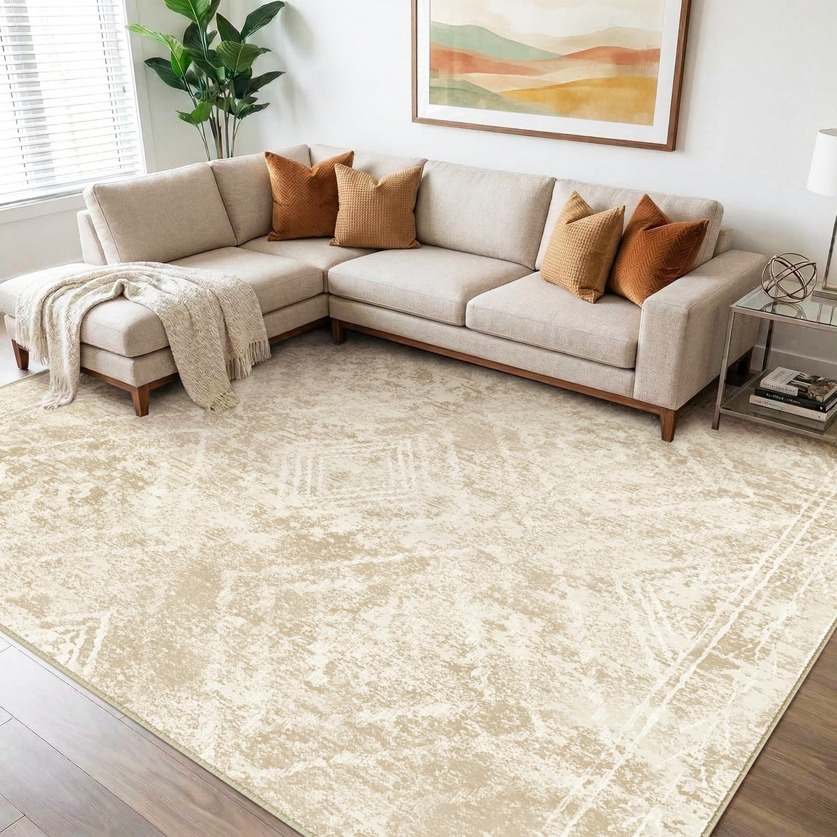 BESTSWEETIE 5'x7' Washable Area Rug for Living Room Bedroom Yellowbrown