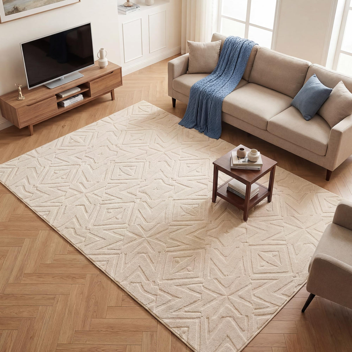 Carvapet 5x7 Area Rug Beige Modern Geometric Maze Washable Carpet