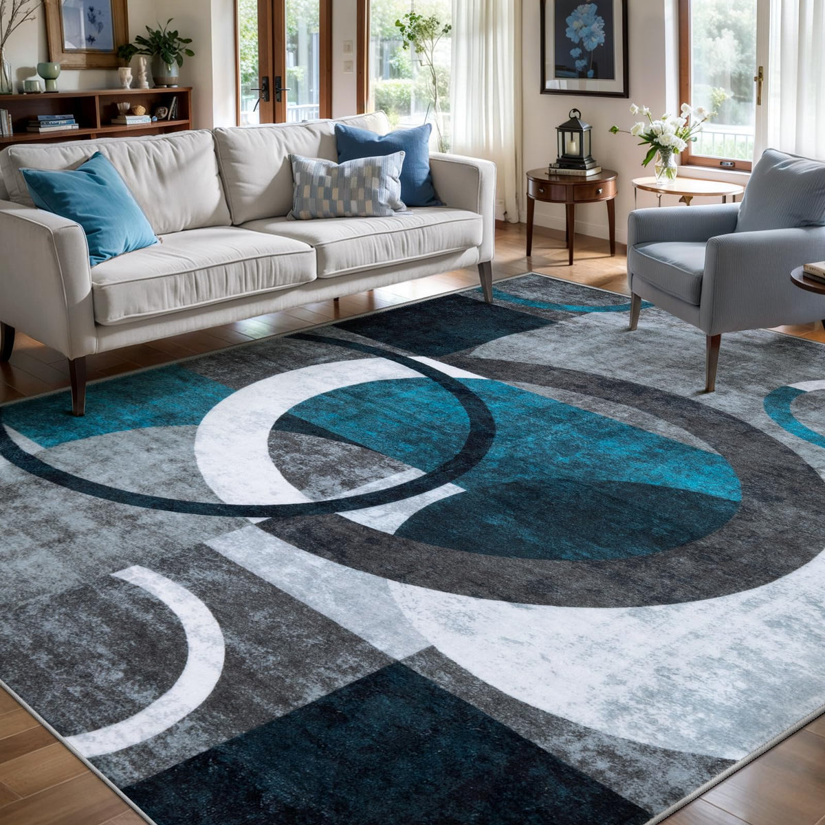 Ciicool 6x9 Area Rug Living Room Rug, Soft Geometric Washable Carpet Brown