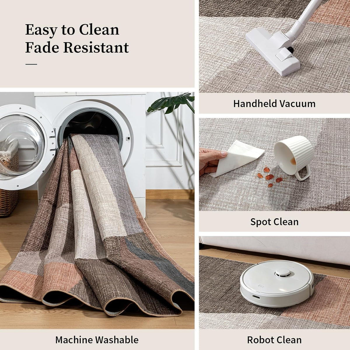YIHOUSE Geometric Area Rug, Washable Non-Slip Low Pile, Brown, 5 x 7 ft