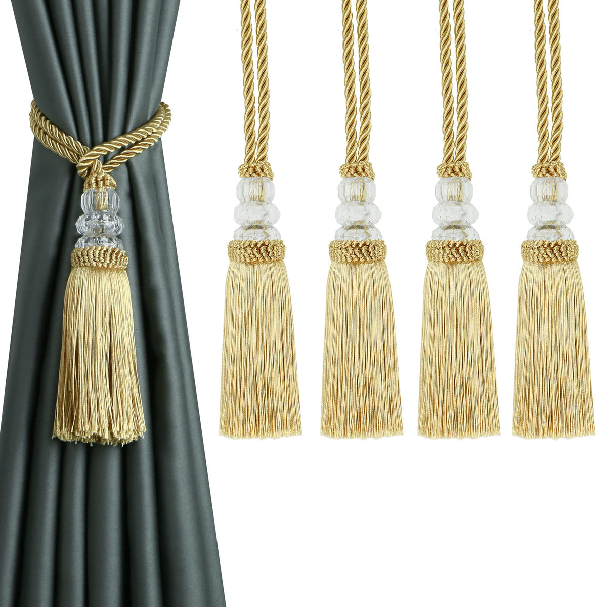 2 Pack Curtain Tiebacks with Tassel, White