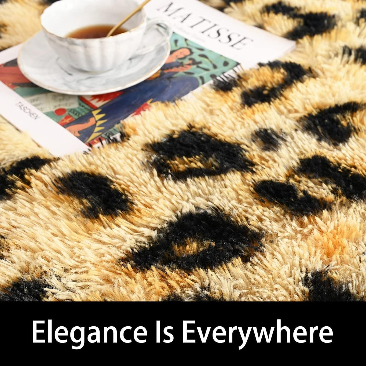 Amearea Fluffy Leopard Rug, Premium Cheetah Print Rugs, Khaki 4x6