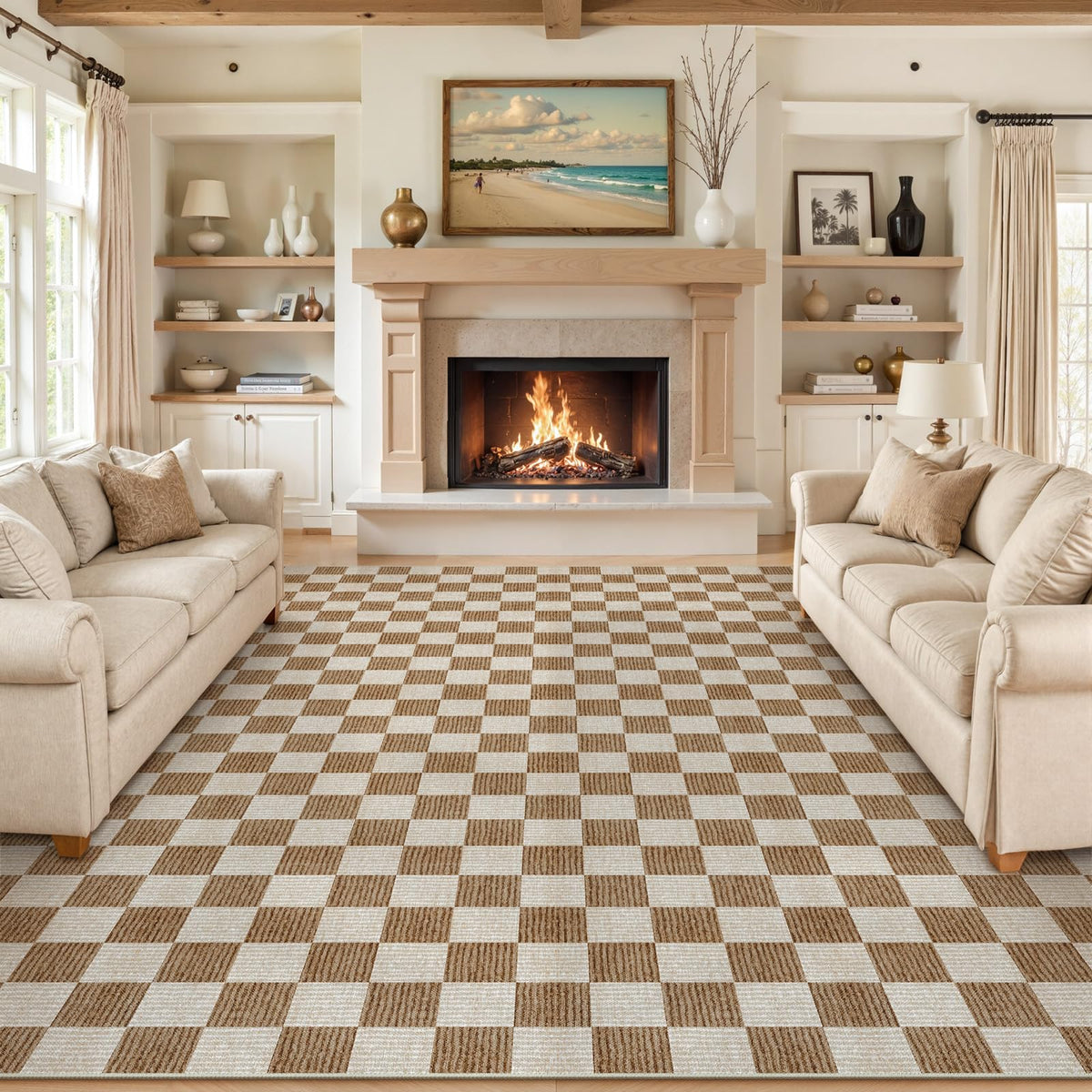 LIVEBOX 8x10 Area Rugs for Living Room, Checkered Non-Slip Washable Rugs, Farmhouse Neutral Classic Geometric Large Boys Area Rug for Bedroom, Carpet for Living Dining Room Office(Sage Green,8'x10')