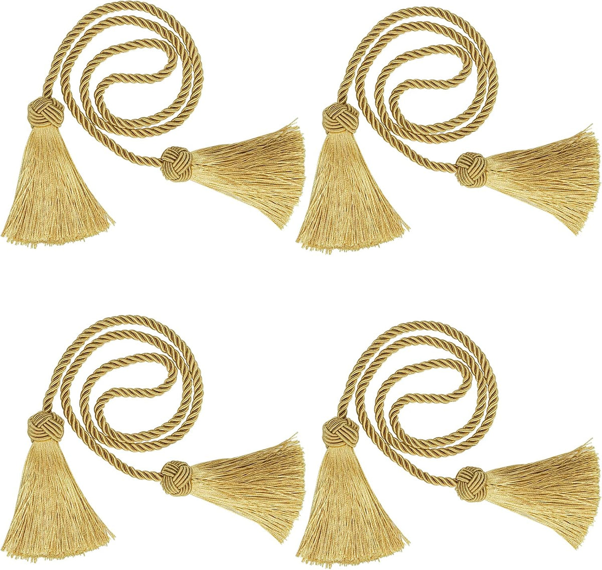4 Pack Curtain Tiebacks Window Curtain Tiebacks Decorative Tassels Tieback Gold Rope with Tassels for Home Window Office Decoration(Gold)