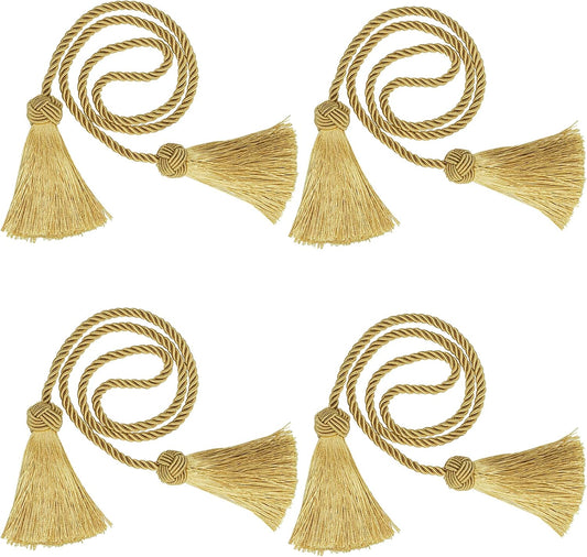 4 Pack Curtain Tiebacks Window Curtain Tiebacks Decorative Tassels Tieback Gold Rope with Tassels for Home Window Office Decoration(Gold)