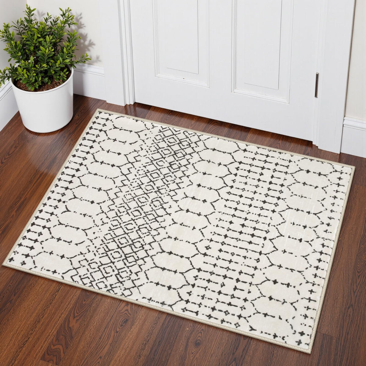 Lahome Moroccan Black Area Rug for Living Room 3x5 Non-Slip Washable Stain Resistant Large Kitchen Rugs Throw Low-Profile Soft Bedroom Carpet Geometric Print Rug for Entryway Dining Room Hana