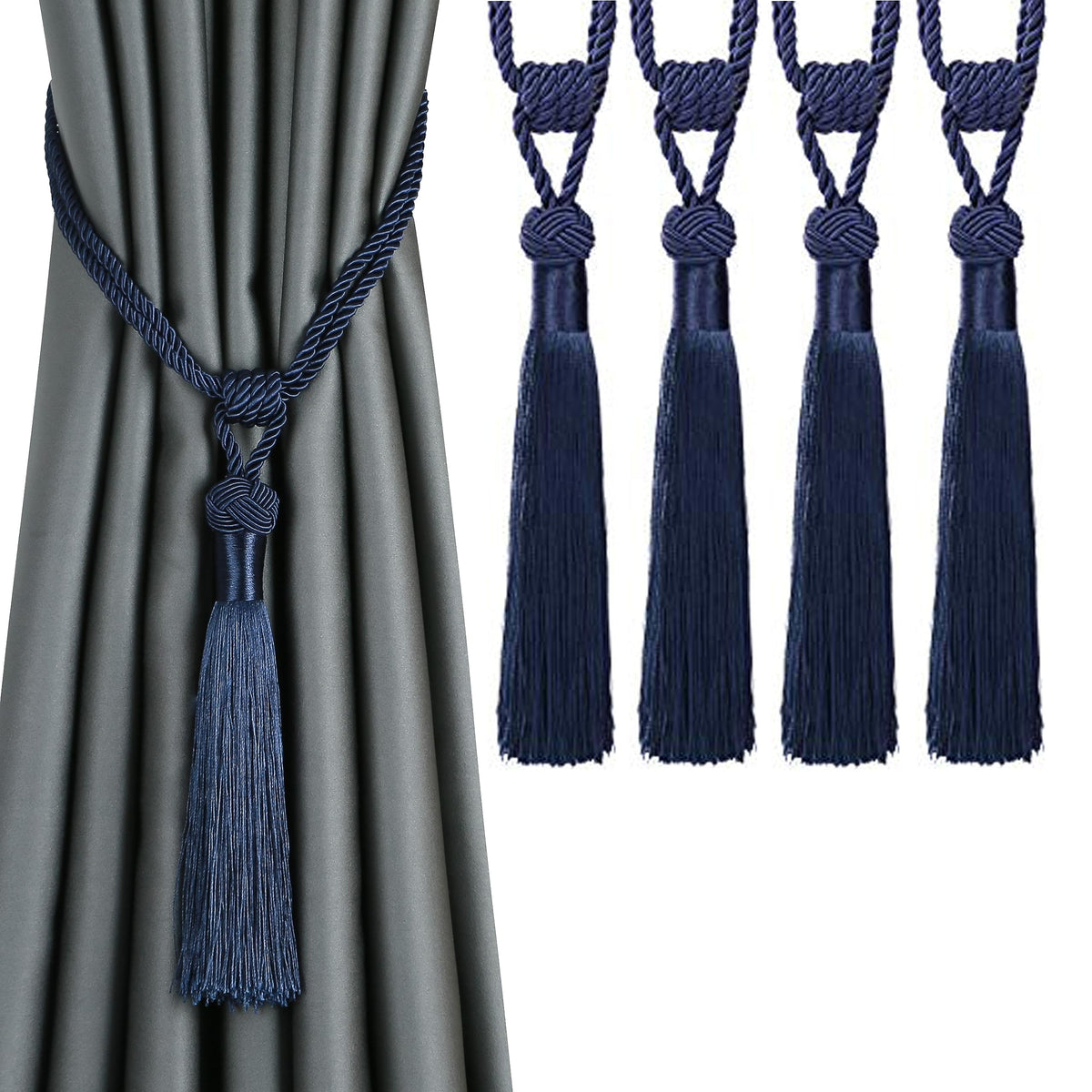 BEL AVENIR 2 Pack Curtain Tiebacks Hand-Woven Tassels Holdbacks