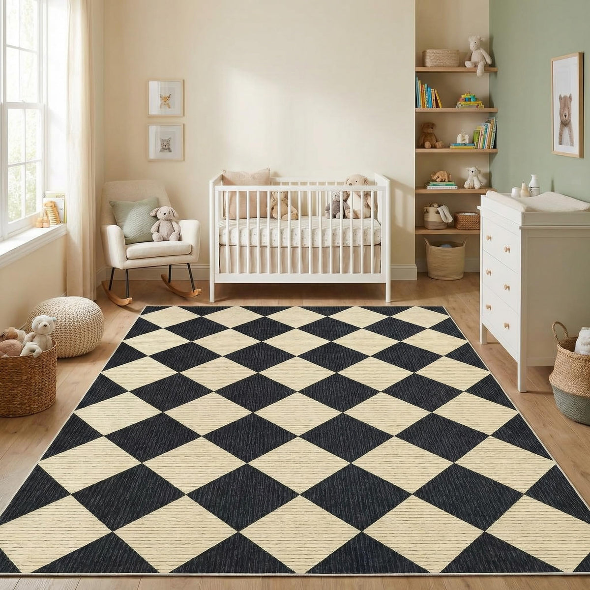 GarveeHome 5x7 Checkered Area Rug Black and Brown Washable Living Room Rug