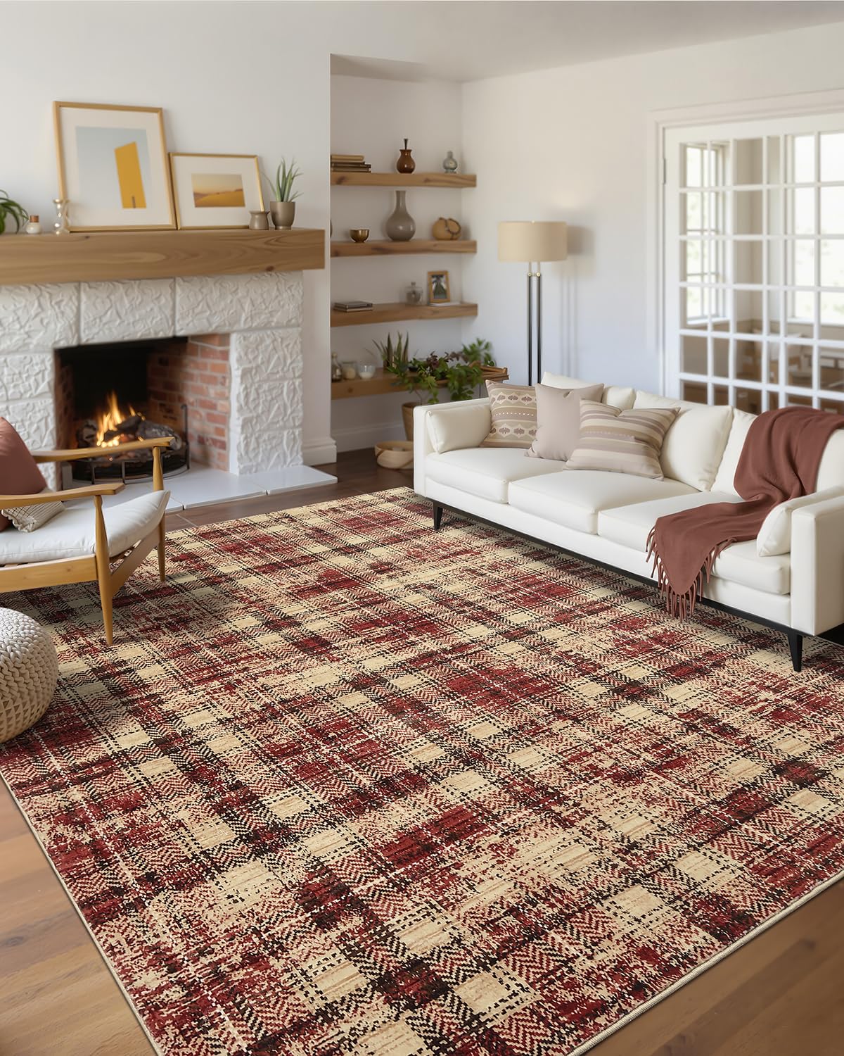 Large Living Room Rugs 8x10 Area Rugs Machine Washable Modern Geometric Neutral Rug Non Slip Low Pile Farmhouse Stain Resistant Carpet for Bedroom Nursery Classroom Dorm 8'x10' Multi