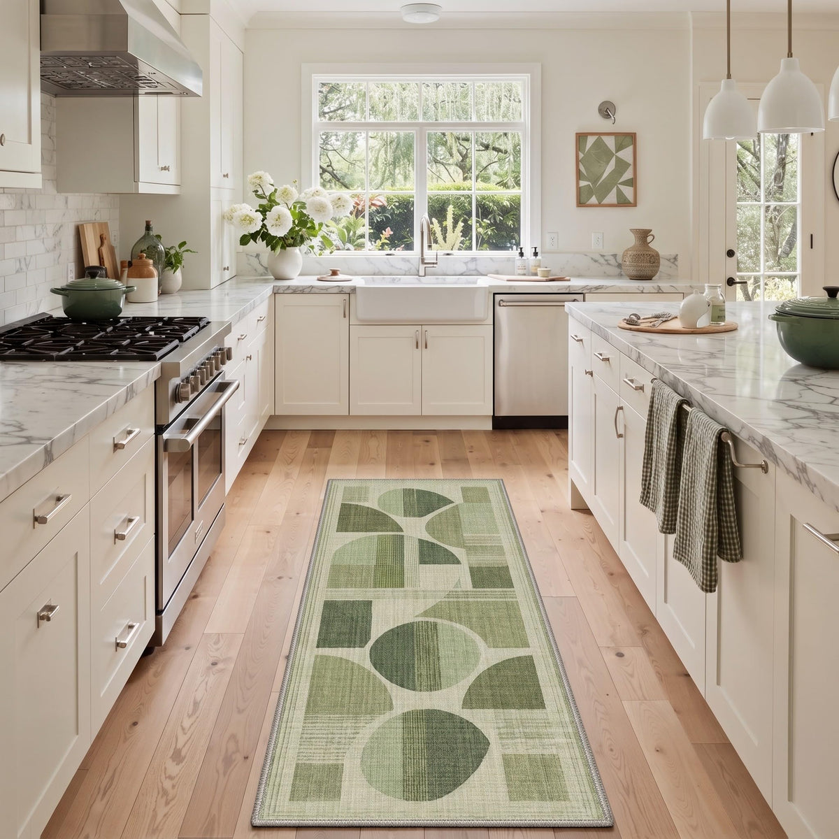 BEIMO 5x7 Washable Area Rugs, Green Mid Century Modern Rug for Bedroom