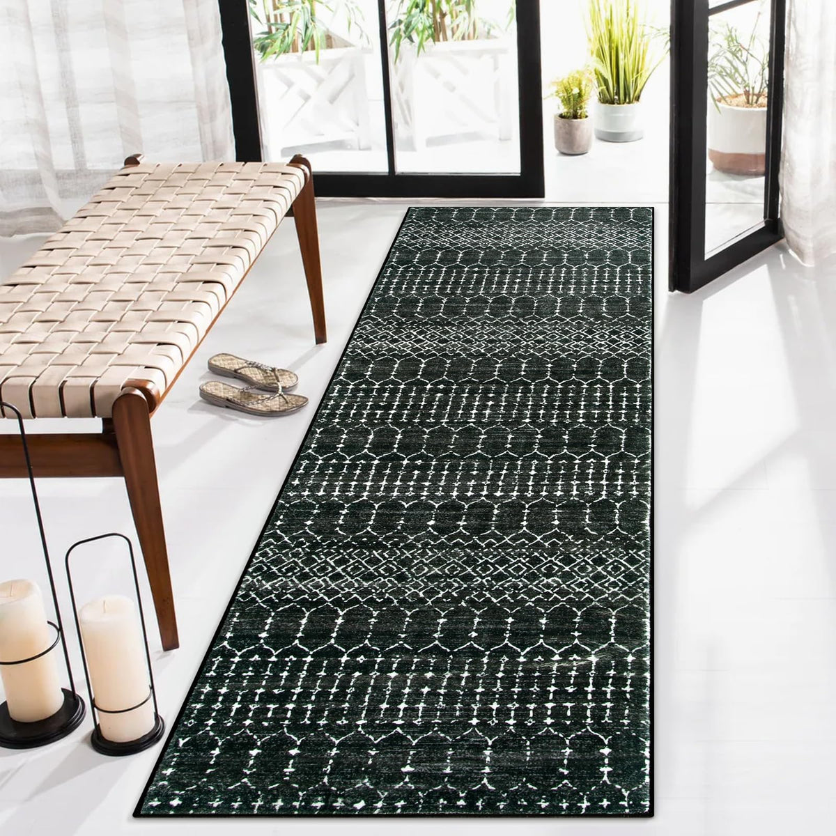 Lahome Moroccan Black Area Rug for Living Room 3x5 Non-Slip Washable Stain Resistant Large Kitchen Rugs Throw Low-Profile Soft Bedroom Carpet Geometric Print Rug for Entryway Dining Room Hana