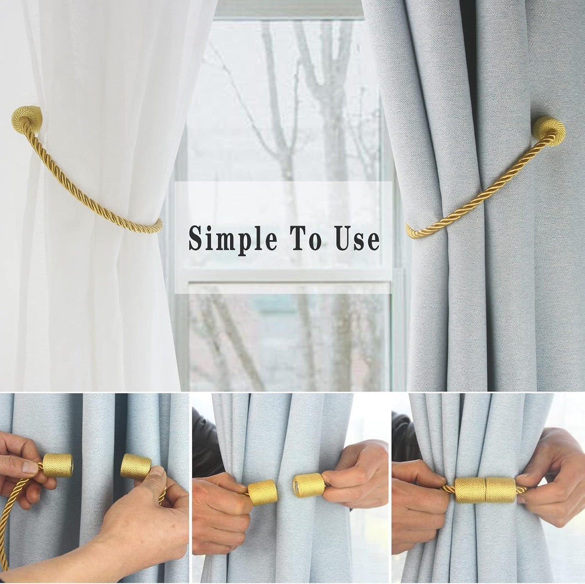 Magnetic Curtain Tiebacks Decorative Holdbacks Rope Tie Back Drapes Hangtty