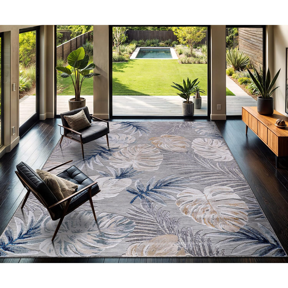 CAMILSON Indoor Outdoor Rug, Multicolor 6x9 Geometric Arch Striped Area Rugs for Patio and Home Areas, Easy-Cleaning Non-Shedding Living Room, Garden and Deck Washable Outside Carpet (6 x 9)